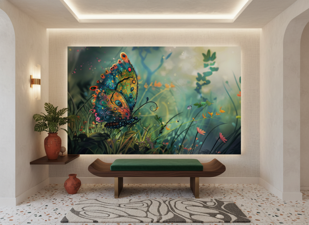 Papier Peint Papillon Fantastique Multicolore Jardin Enchanté Artistique - Entrée