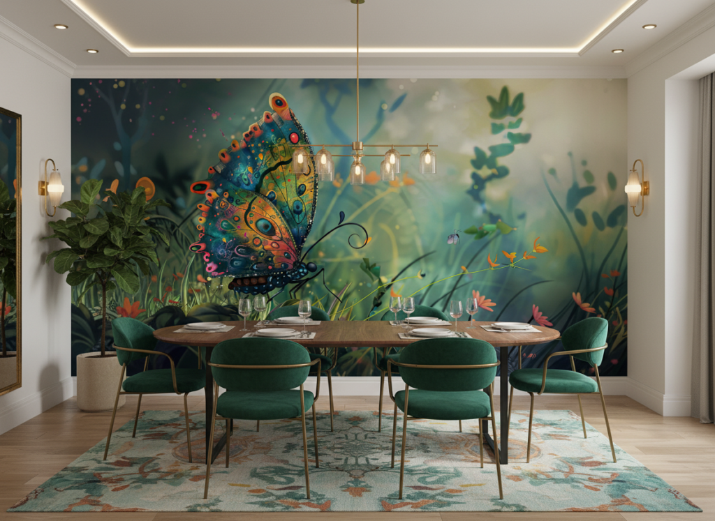 Papier Peint Papillon Fantastique Multicolore Jardin Enchanté Artistique - Salle à manger
