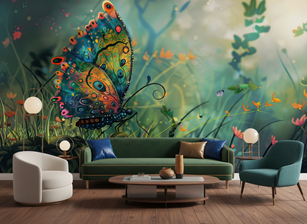 Papier Peint Papillon Fantastique Multicolore Jardin Enchanté Artistique - Salon / Séjour