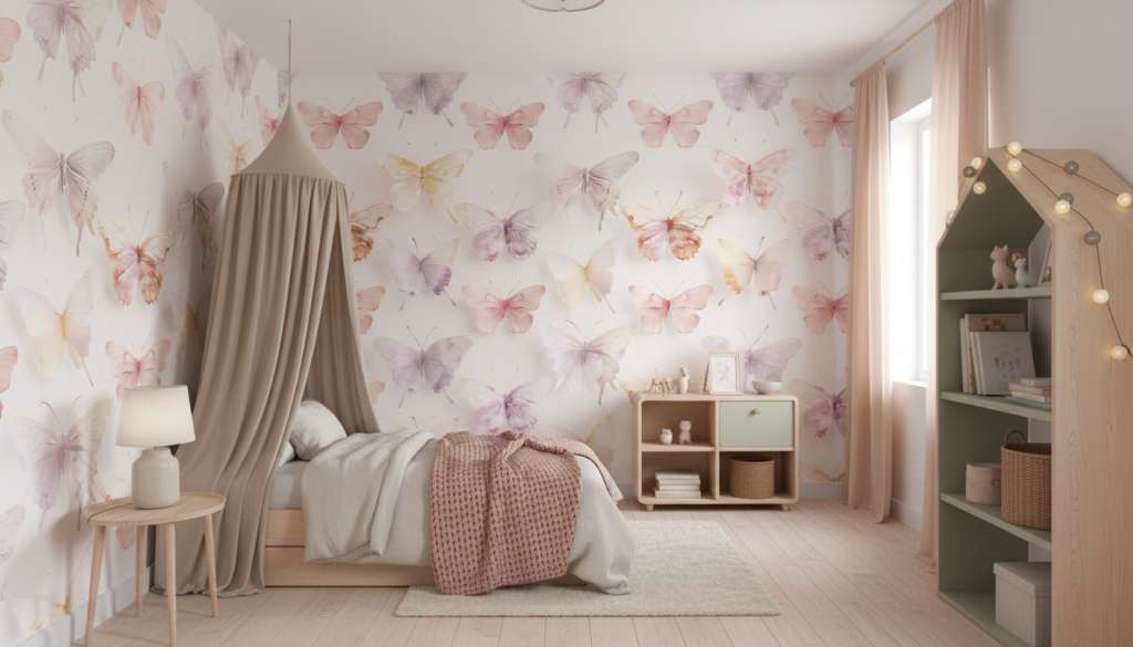 Papier Peint Papillons Aquarelle Pastel Délicats et Romantiques - Chambre enfant