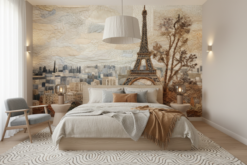 Papier peint Paris vintage tour Eiffel relief mural décoratif - Chambre adulte