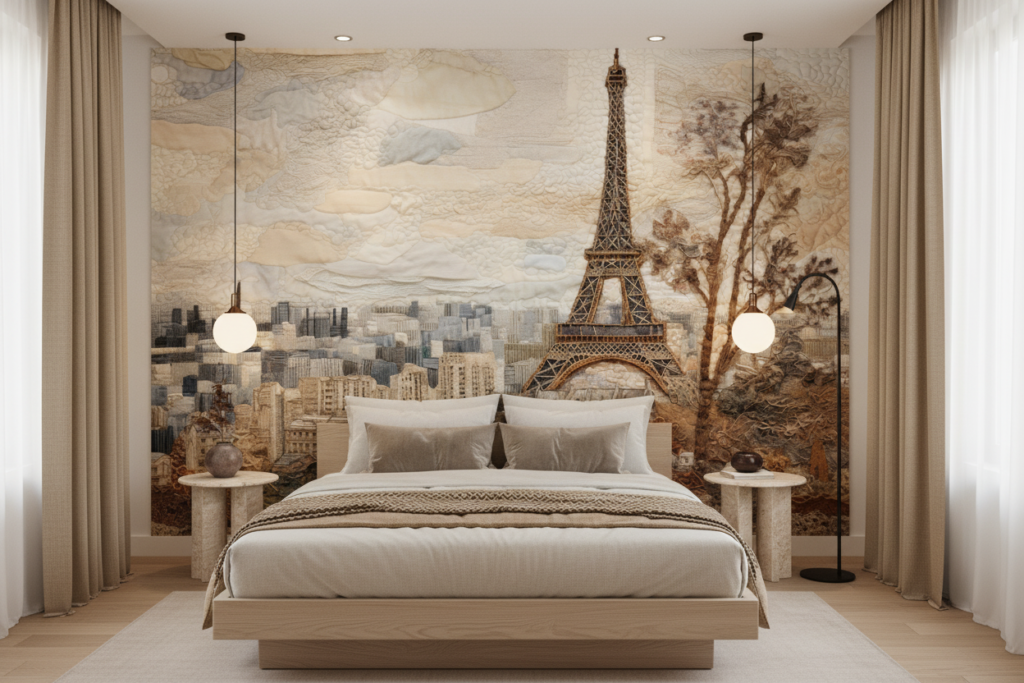 Papier peint Paris vintage tour Eiffel relief mural décoratif - Hôtel