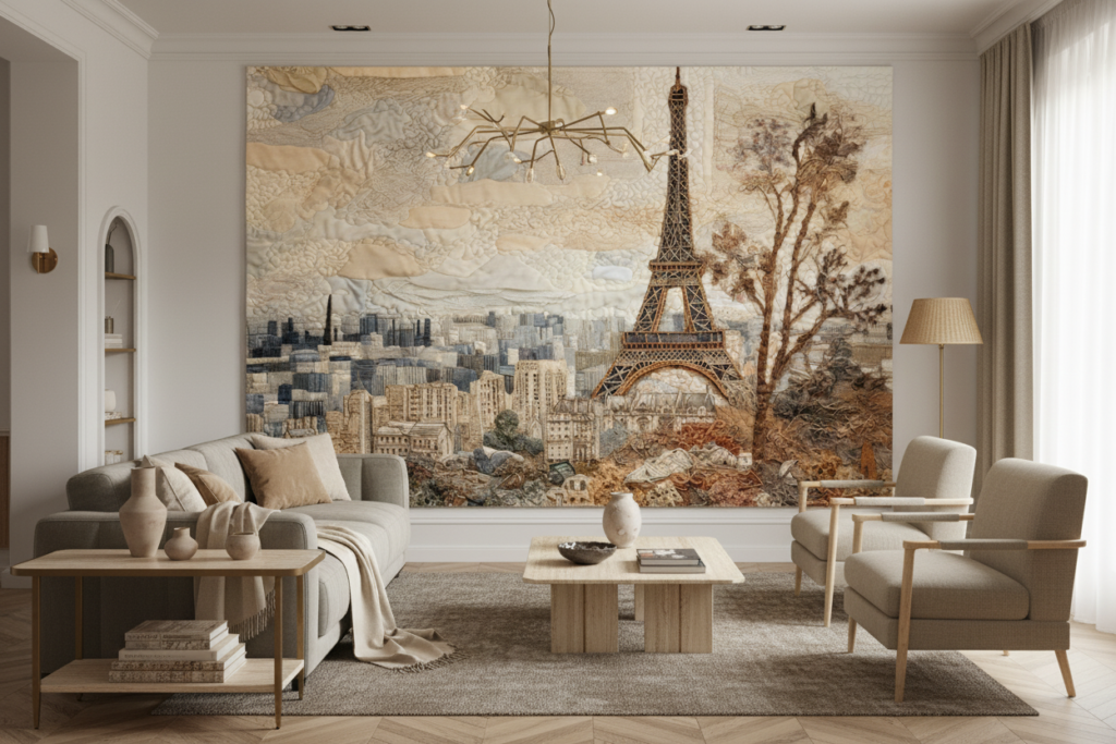 Papier peint Paris vintage tour Eiffel relief mural décoratif - Salon / Séjour