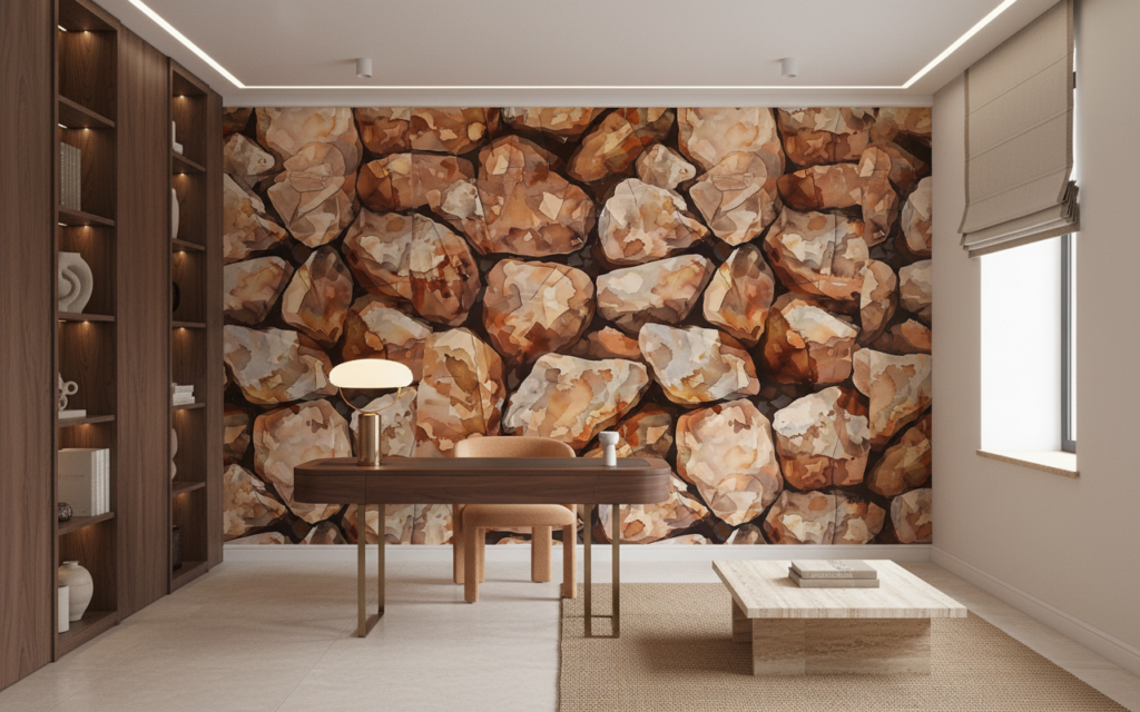 Papier Peint Pierre Naturelle Effet Galets Sculptés Aquarelle - Bureau