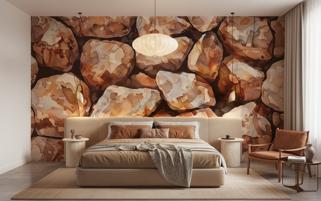 Papier Peint Pierre Naturelle Effet Galets Sculptés Aquarelle - Hôtel