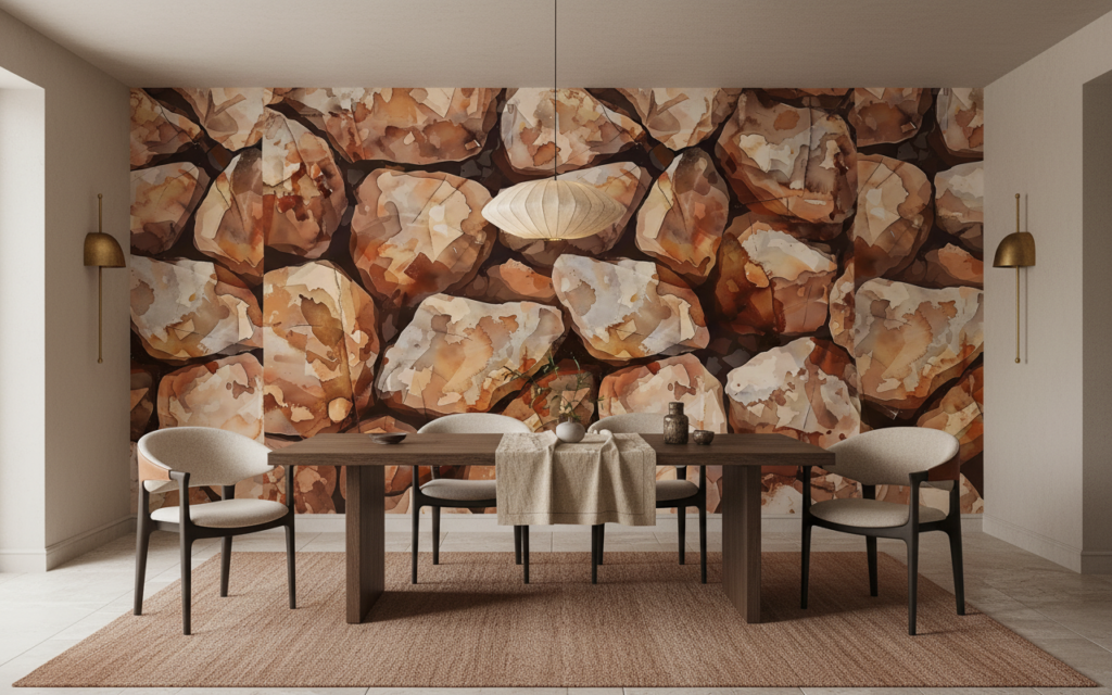 Papier Peint Pierre Naturelle Effet Galets Sculptés Aquarelle - Salle à manger