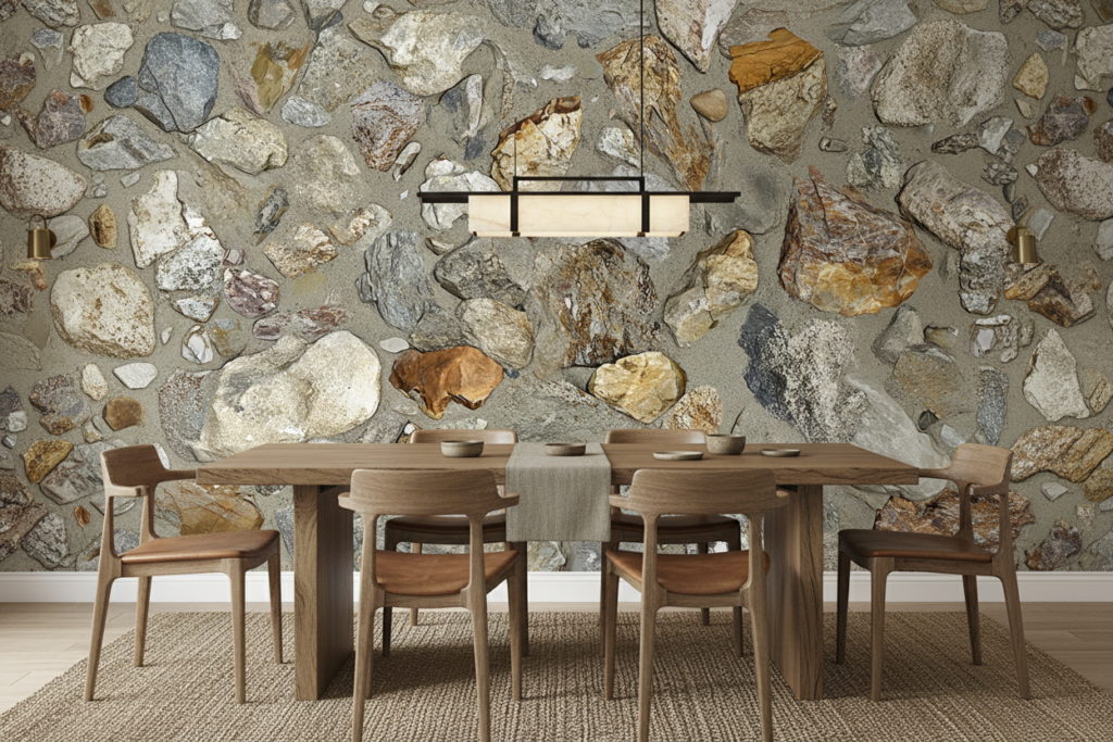 Papier peint pierres naturelles texturées effet matière authentique - Salle à manger