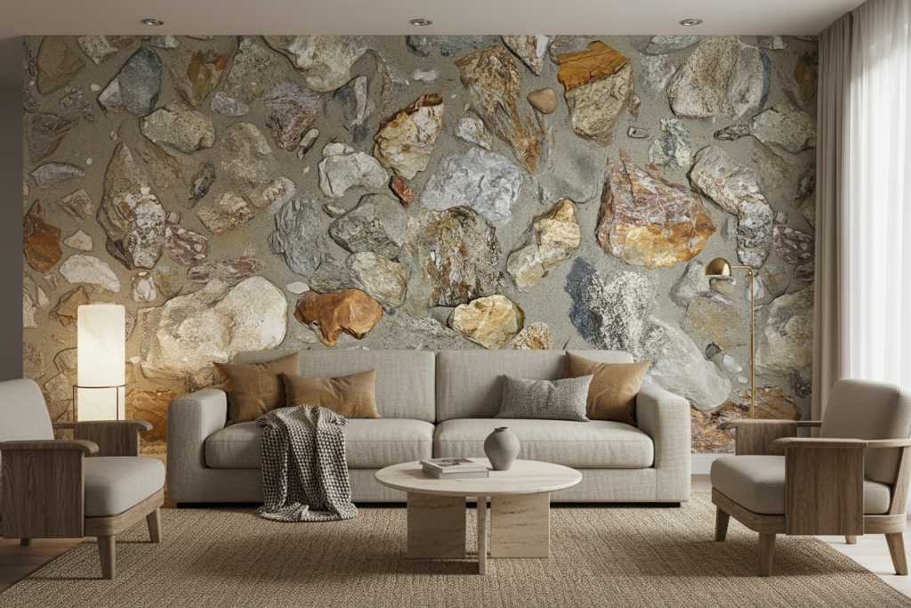 Papier peint pierres naturelles texturées effet matière authentique - Salon / Séjour