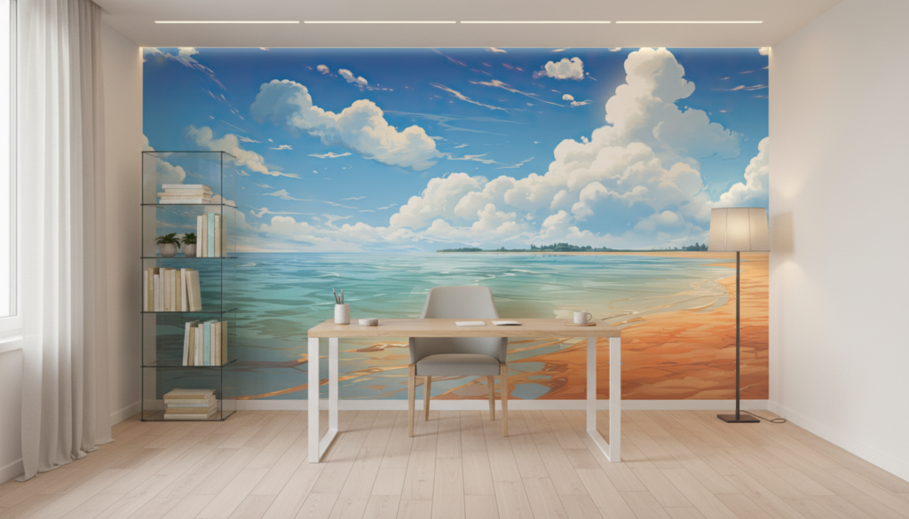Papier Peint Plage Tropicale Ciel Bleu Nuages Blancs Ocean - Bureau
