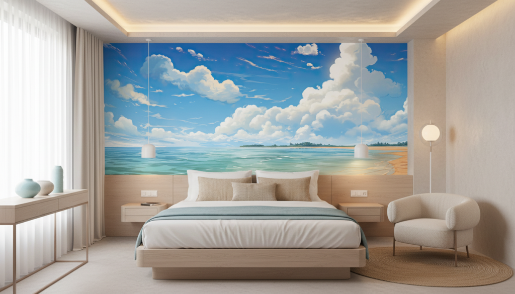 Papier Peint Plage Tropicale Océan Turquoise Ciel Nuageux Sable Doré - Hôtel