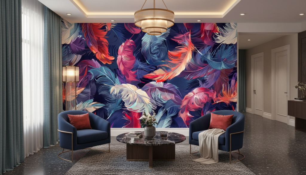 Papier peint plumes colorées style tropical moderne artistique - Hôtel