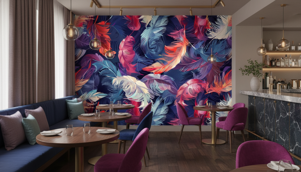 Papier peint plumes colorées style tropical moderne artistique - Restaurant