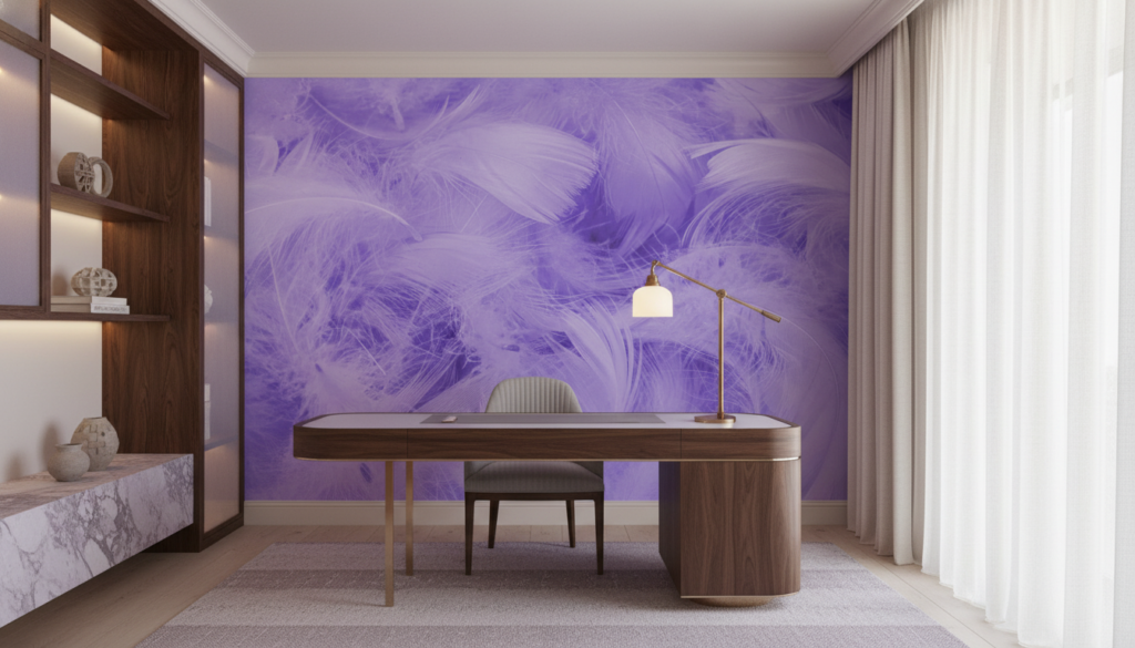 Papier Peint Plumes Violettes Douceur Etheree Texture Delicate - Bureau