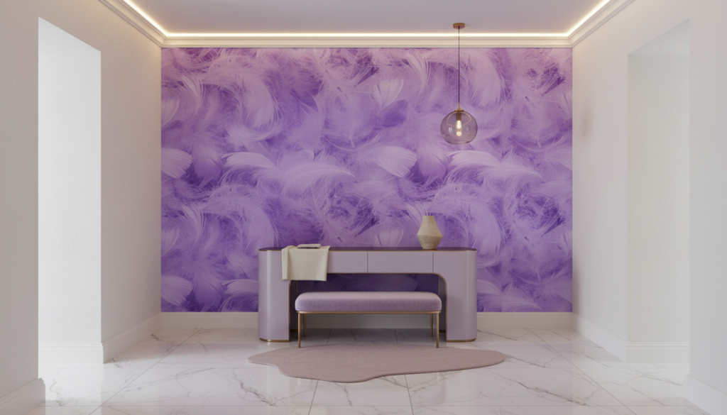 Papier Peint Plumes Violettes Douceur Etheree Texture Delicate - Entrée