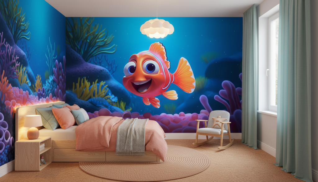 Papier Peint Poisson Clown Océan Enfant Cartoon Sous-Marin Coloré - Chambre enfant