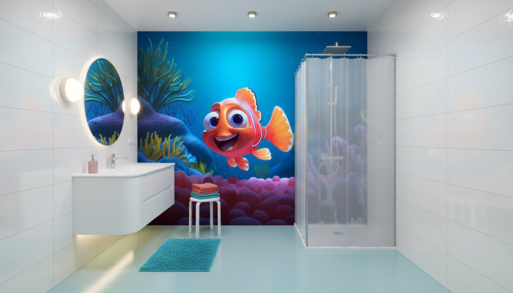 Papier Peint Poisson Clown Océan Enfant Cartoon Sous-Marin Coloré - Salle de bain