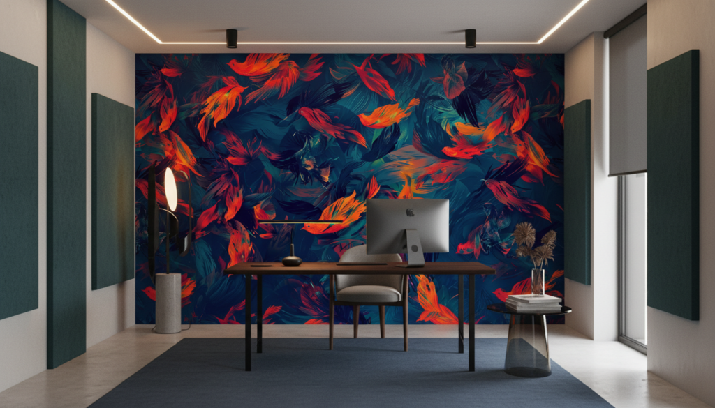 Papier Peint Poissons Tropicaux Orange et Bleu Turquoise - Bureau