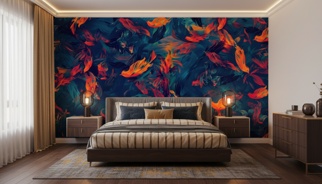 Papier Peint Poissons Tropicaux Orange et Bleu Turquoise - Chambre adulte