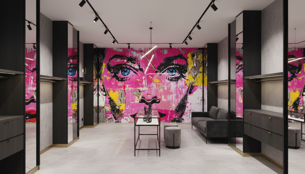 Papier Peint Pop Art Portrait Féminin Rose Magenta Street Art - Boutique