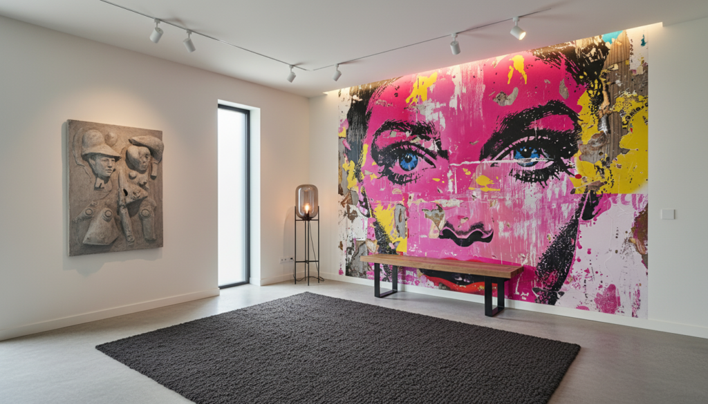 Papier Peint Pop Art Portrait Féminin Rose Magenta Street Art - Entrée