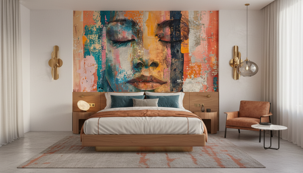 Papier Peint Portrait Artistique Abstrait Multicolore Street Art - Hôtel