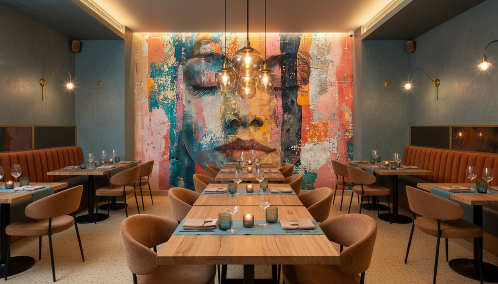 Papier Peint Portrait Artistique Abstrait Multicolore Street Art - Restaurant