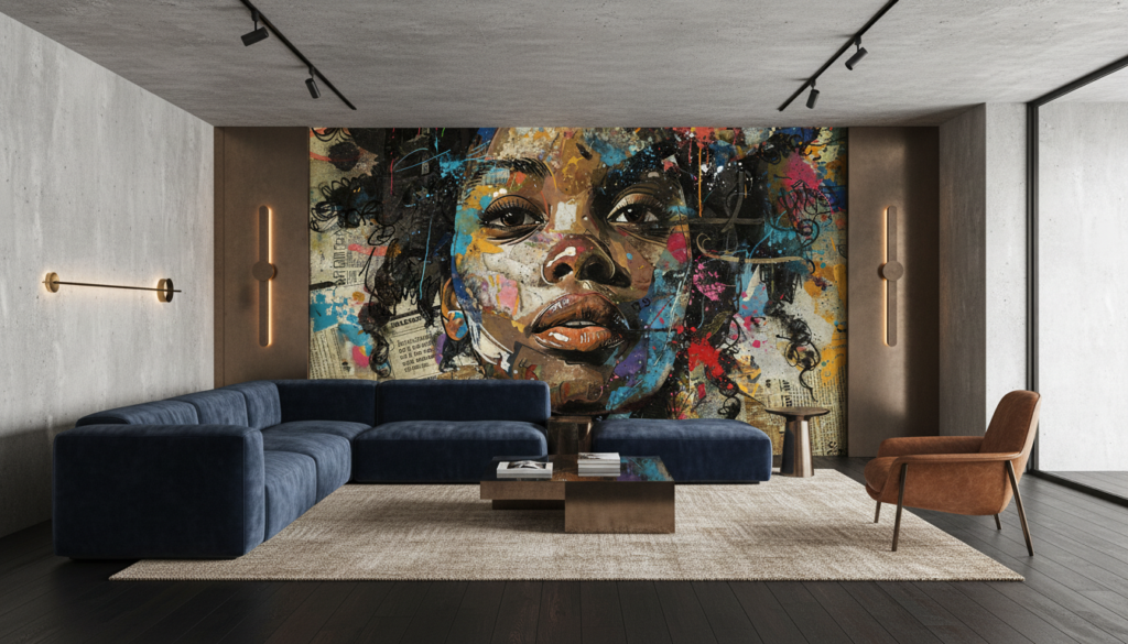 Papier Peint Portrait Artistique Street Art Collage Multicolore - Salon / Séjour