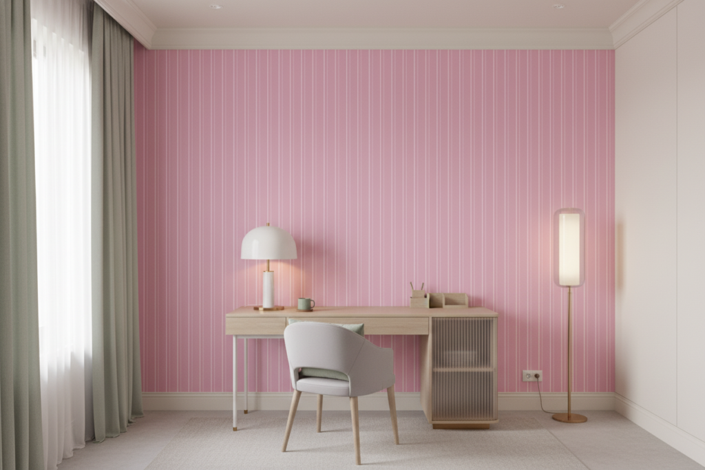 Papier peint rayures verticales roses délicates style moderne - Bureau