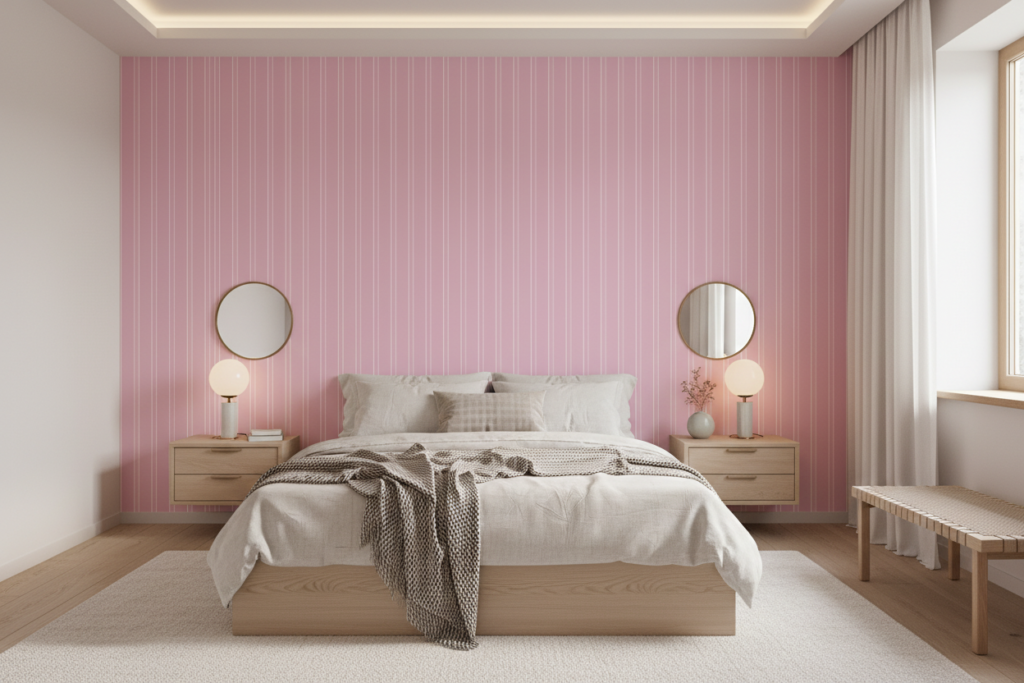 Papier peint rayures verticales roses délicates style moderne - Chambre adulte