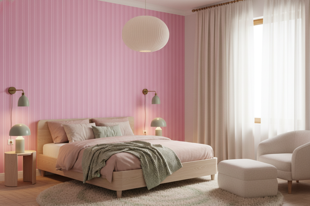 Papier peint rayures verticales roses délicates style moderne - Chambre enfant