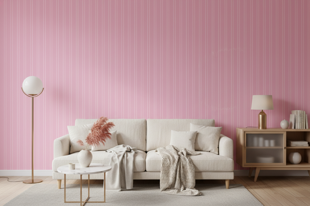 Papier peint rayures verticales roses délicates style moderne - Salon / Séjour