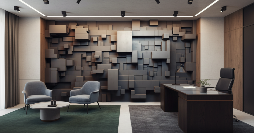 Papier Peint Relief 3D Cubes Géométriques Métalliques Moderne - Bureau