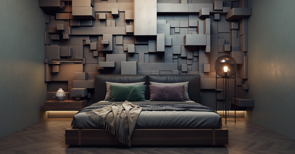 Papier Peint Relief 3D Cubes Géométriques Métalliques Moderne - Chambre adulte