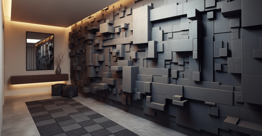 Papier Peint Relief 3D Cubes Géométriques Métalliques Moderne - Couloir