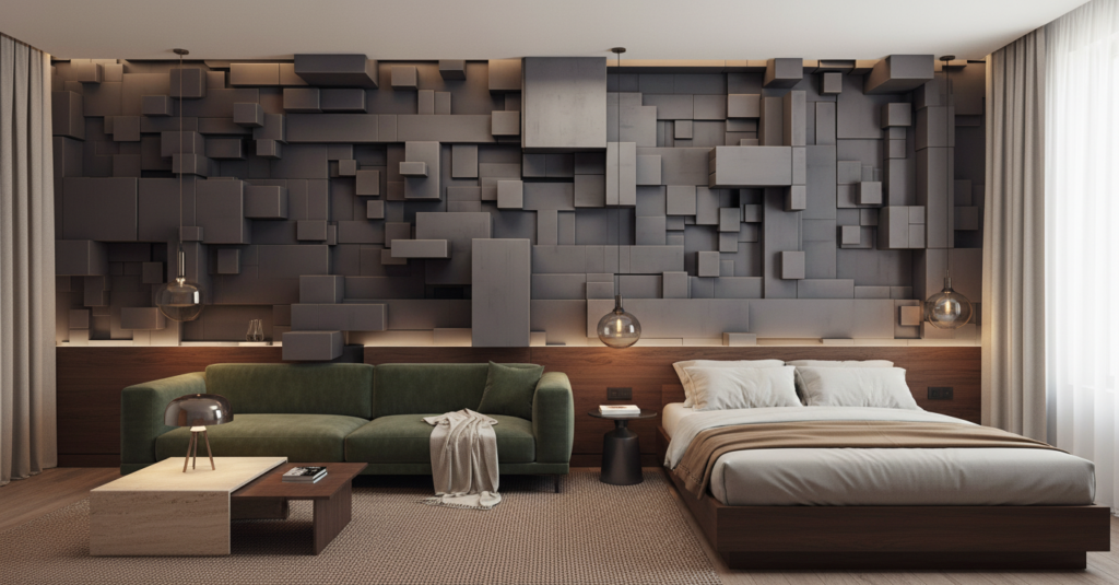 Papier Peint Relief 3D Cubes Géométriques Métalliques Moderne - Hôtel