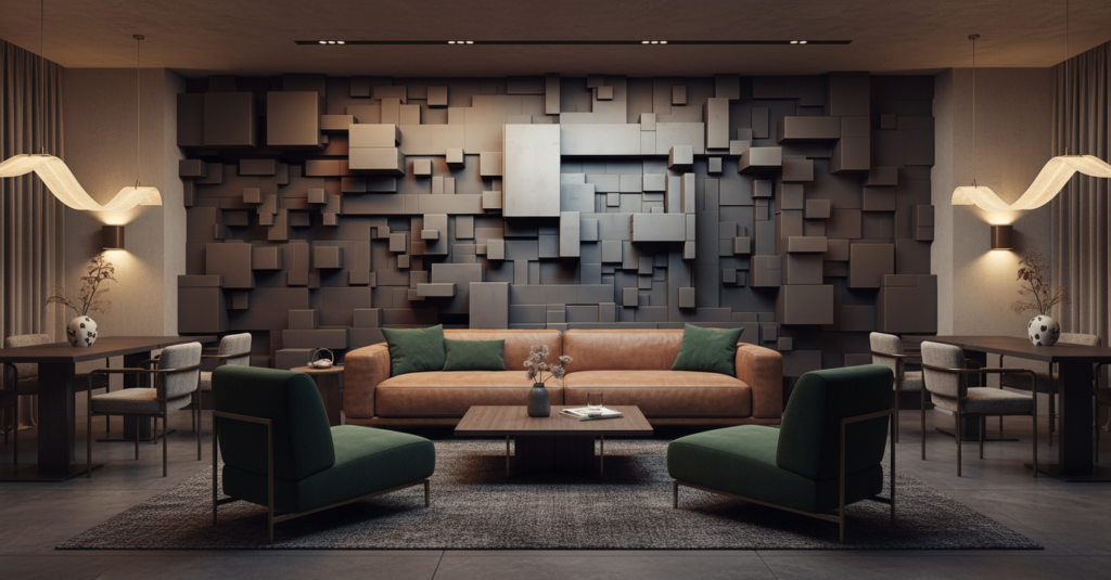 Papier Peint Relief 3D Cubes Géométriques Métalliques Moderne - Restaurant