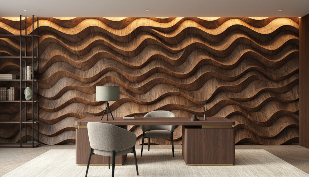 Papier Peint Relief Vagues Bois Naturel Texture Organique - Bureau