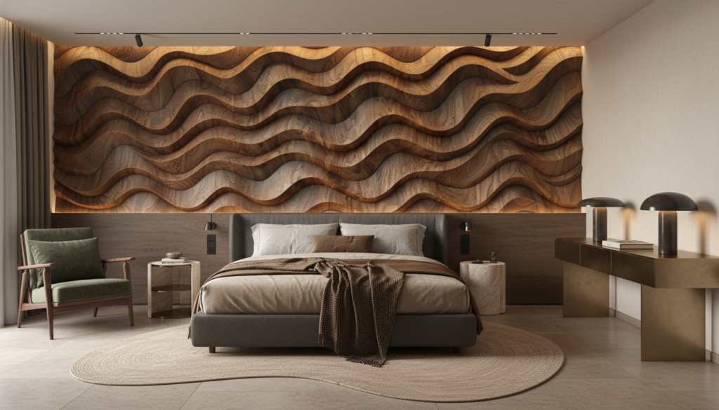 Papier Peint Relief Vagues Bois Naturel Texture Organique - Hôtel