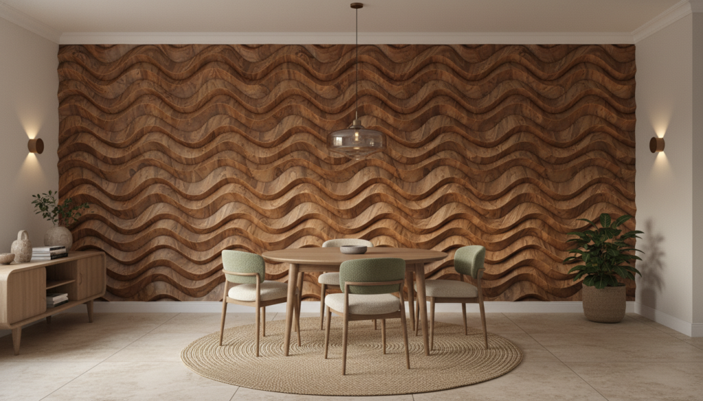 Papier Peint Relief Vagues Bois Naturel Texture Organique - Salle à manger