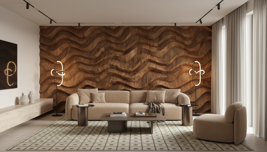 Papier Peint Relief Vagues Bois Naturel Texture Organique - Salon / Séjour