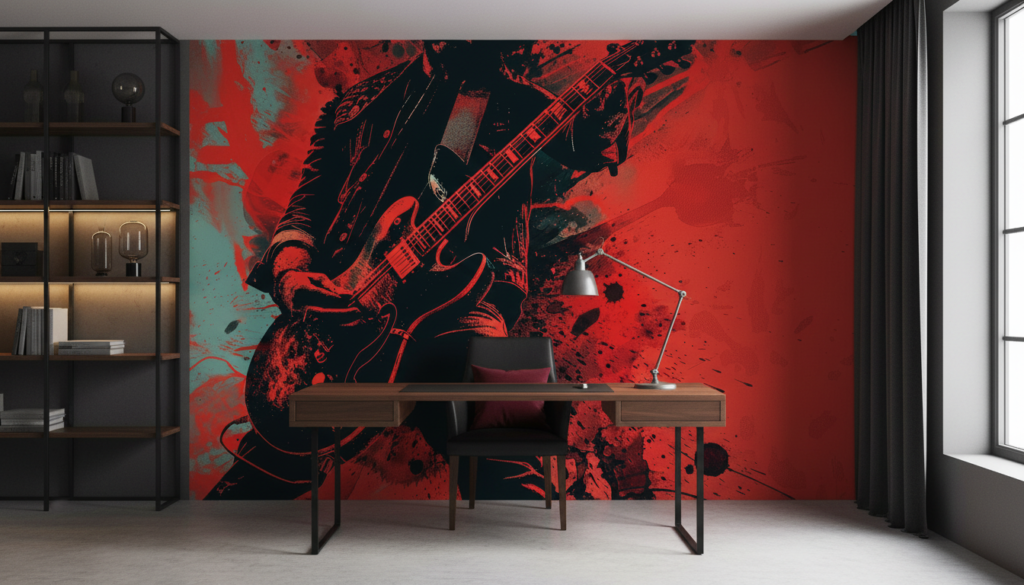 Papier Peint Rock Guitare Électrique Grunge Rouge Noir Musical - Bureau