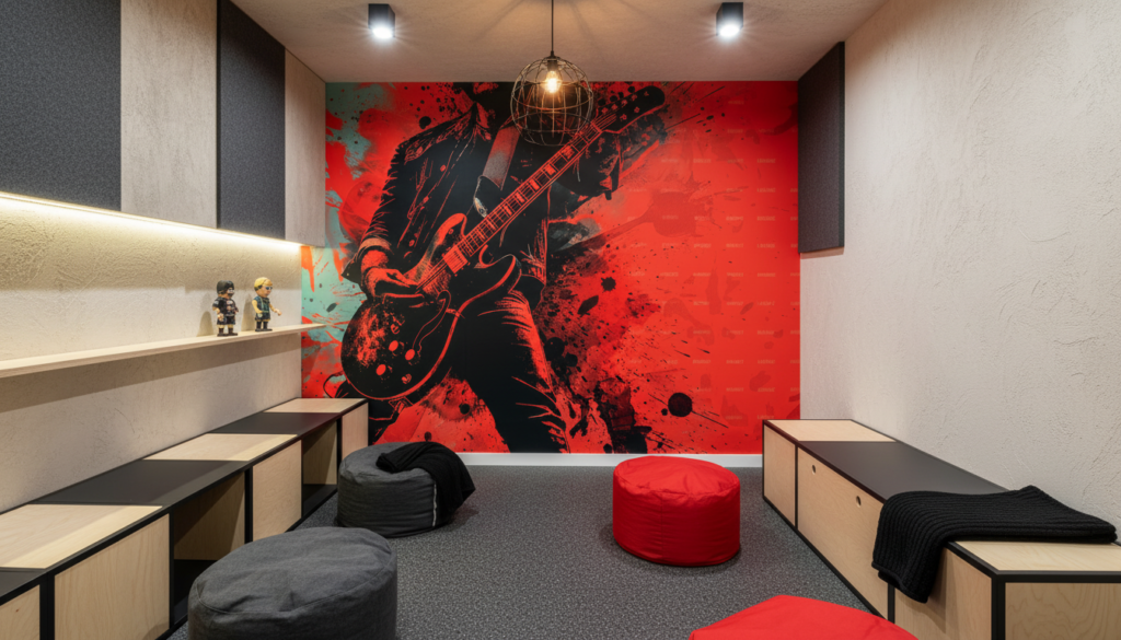 Papier Peint Rock Guitare Électrique Grunge Rouge Noir Musical - Espace enfant (pro)