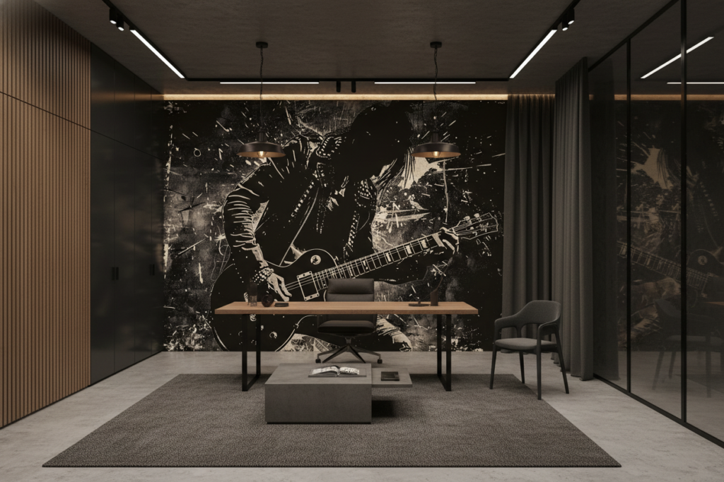 Papier peint rock métal guitaristes punk grunge noir blanc - Bureau