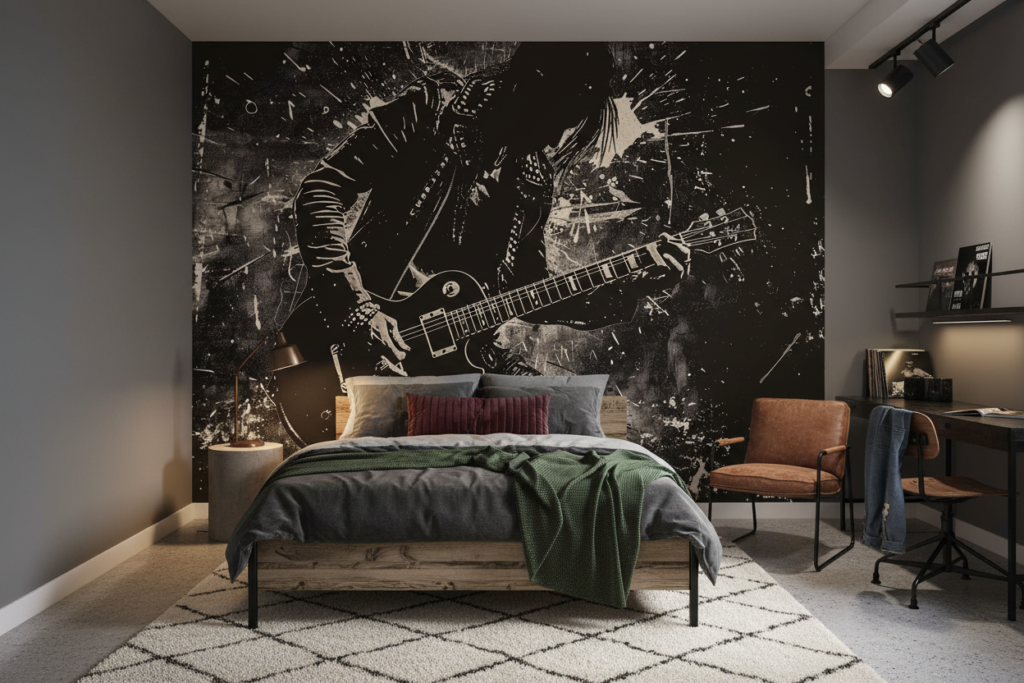 Papier peint rock métal guitaristes punk grunge noir blanc - Chambre ado