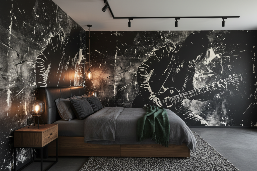 Papier peint rock métal guitaristes punk grunge noir blanc - Chambre adulte