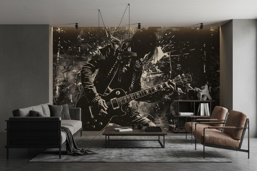 Papier peint rock métal guitaristes punk grunge noir blanc - Salon / Séjour
