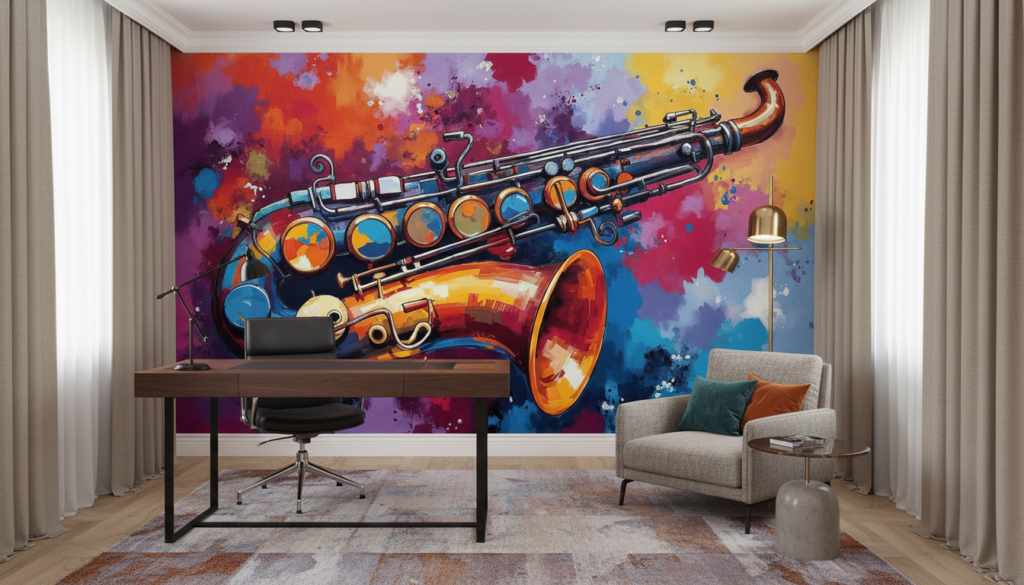 Papier Peint Saxophone Coloré Style Jazz Moderne Artistique - Bureau