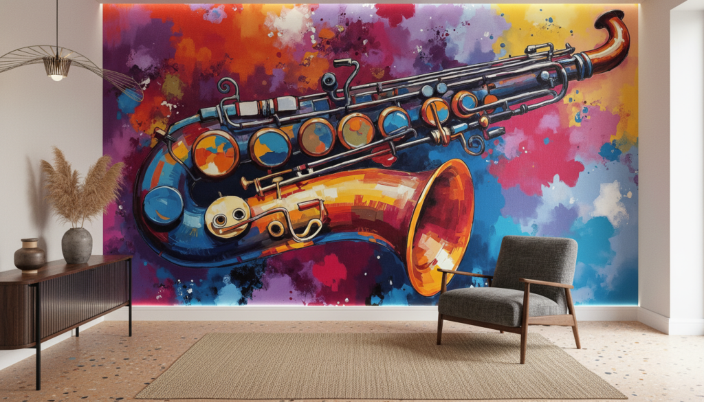 Papier Peint Saxophone Coloré Style Jazz Moderne Artistique - Entrée