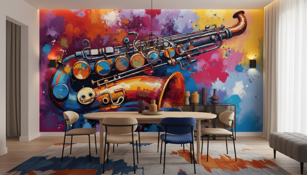 Papier Peint Saxophone Coloré Style Jazz Moderne Artistique - Salle à manger