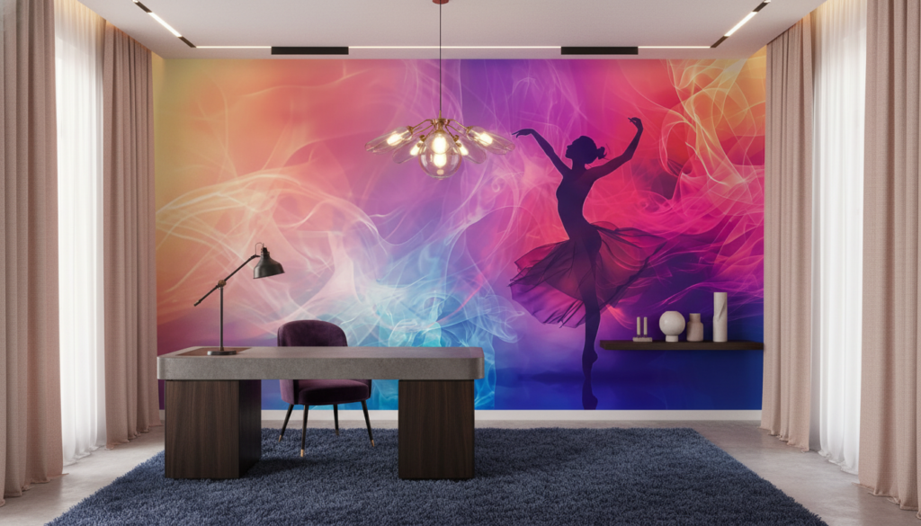 Papier Peint Silhouette Danseuse Flamenca Abstraite Colorée Moderne - Bureau